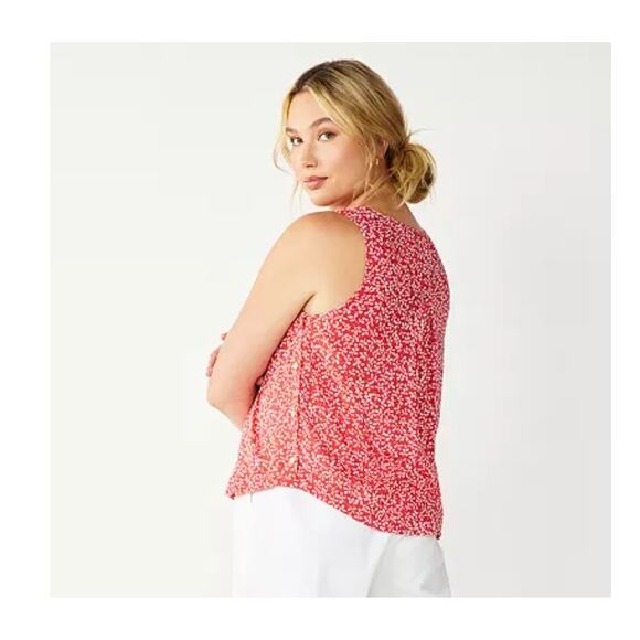 Draper James RSVP Red White Leaf Print Tank Top Size M Sleeveless Shirt EUC - Picture 1 of 9